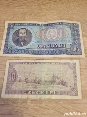 Bancnota de 100 de lei si bancnota de zece lei