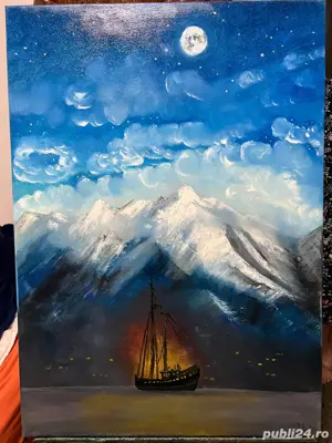 Tablou pictat manual în ulei pe pânză   Peisaj 50x70 cm