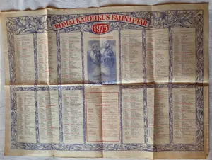 calendar vechi, de perete, romano catolic, în maghiară, R.S.R. 1975