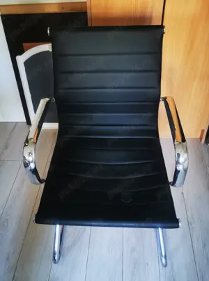 scaun din metal crom si piele scaun vizitator birou fotoliu conferinta frizerie sala asteptare