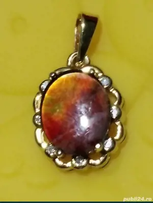 Pandantiv argint cu Jasp multicolor si 7 diamante 