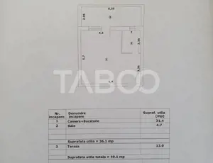 Studio de vanzare 36 mp util + terasa 13 mp finalizata 01 octombrie
