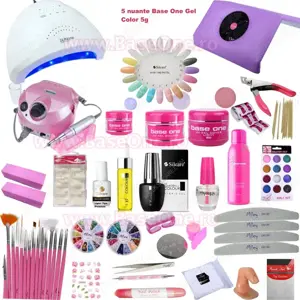 Kit unghii gel color base one, set unghii cu gel de constructie, lampa led unghii, soak off remover, - imagine 2