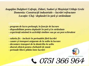 Angajăm Dulgheri Cofraje, Zidari, Sudori și Mașiniști Utilaje Grele