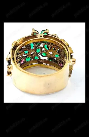 Inel monumental aur 9K cu smaralde, diamante, rubine si safire - imagine 3