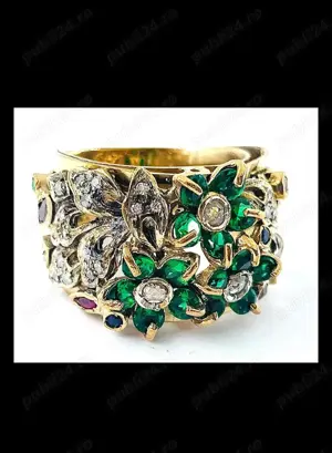 Inel monumental aur 9K cu smaralde, diamante, rubine si safire - imagine 4