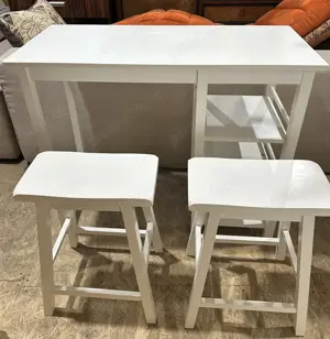 Set Masa de bar cu 2 scaune albe Mobexpert din lemn masiv