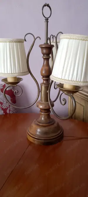 Lampa vintage retro lemn și bronz