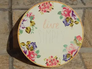 Placheta lemn rotunda decorativa "Live Simply" 15x1 cm