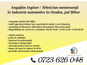 Angajăm Inginer Tehnician mentenanță