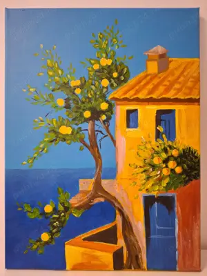 "Vacanta" - pictura acrilic, panza pe sasiu, cadou - sevalet expunere