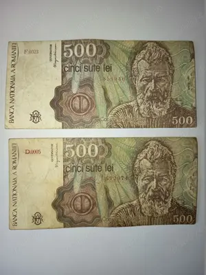 500 lei an 1991, Constantin Brancusi 1876-1957, 2 bucati  