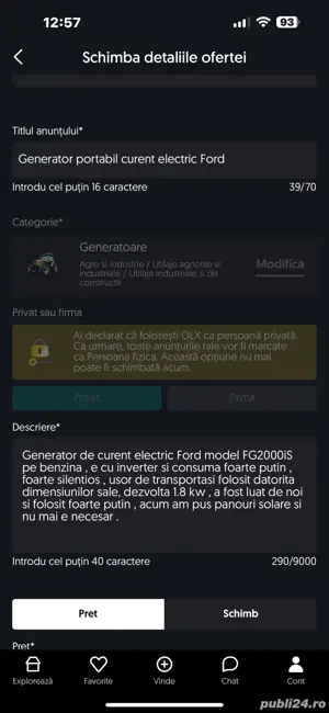 vand generator electric portabil  Ford