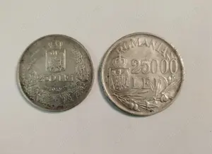 Monede 250 lei 1941; 25.000 lei 1946 Mihai l, argint 
