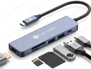 Novoo R6 PD, 6-in-1 USB C Hub, power delivery 100W, HDMI, card reader SD TF - imagine 2