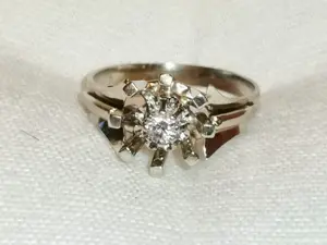 Vand inel aur alb 18k cu diamant 0,12ct vintage