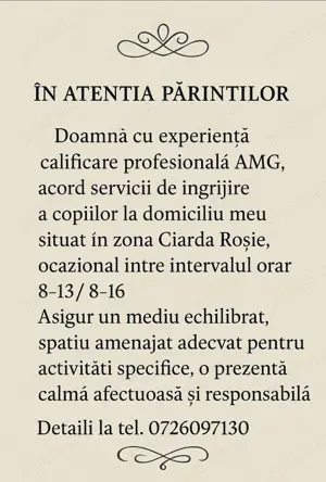 Ofer servicii de   ingrijire pentru copii