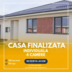 Casa FINALIZATA 4 camere,curte proprie, incalzire in pardosela,mijloc transport, Balotesti