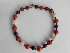 Colier din margele mari si rotunde de opal Tibetan, coral si ochi de tigru