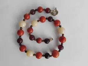 Colier din margele mari si rotunde de opal Tibetan, coral si ochi de tigru - imagine 2