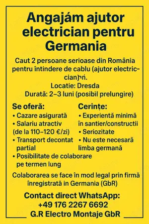 Autor electrician Germania -cazare asigurata 