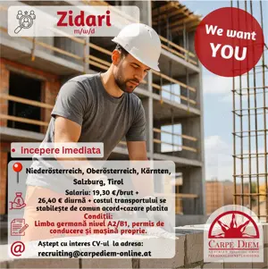Zidari pentru munca in Austria
