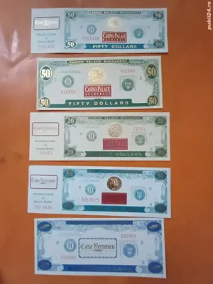 5 bancnote dolari de cazinou, casino, anul 1995 