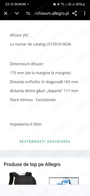 JVC Difuzor Subwoofer pereche 4 ohm 50-100W - imagine 5