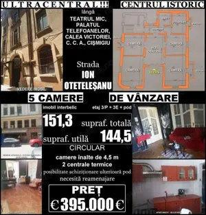 Ultracentral, intre Victoriei-Brezoianu, Otetelesanu 5 camere 155mp