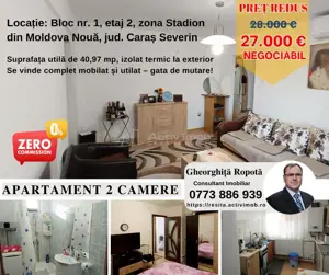 Moldova Noua, Apartament 2 cam. complet mobilat  #537;i utilat – gata de mutare!