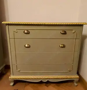 Comodă boho din lemn, vernil cu auriu - imagine 4