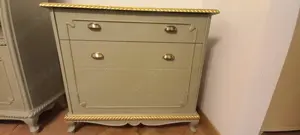 Comodă boho din lemn, vernil cu auriu - imagine 2