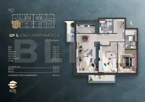 Ap. 3 camere[73 mp] Ansamblu Rezidential_zona RIVUS - imagine 2