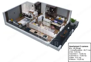 Apartament 3 camere de vânzare în Sibiu, cartier Turnișor - imagine 2