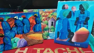 Lot de trei tablouri arta Haitiană-Caraibe
