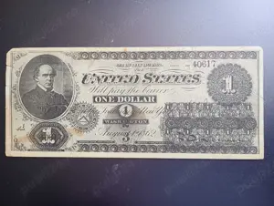 Bancnota Veche Americana de one dollar emis in Washington in August 1862, silver dollars, bani vechi
