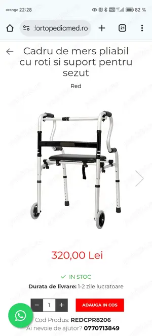 Cadru de mers cu 2 roti si suport pentru sezut, reglabil si pliabil - imagine 2