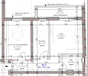 Apartament 1 camera, 46 mp utili zona Braytim-Urseni