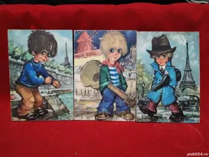 Trei mini tablouri pe lemn Michael Thomas, anii 1960