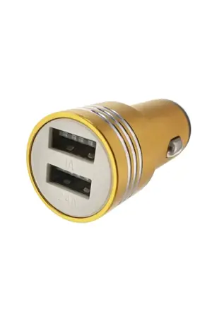 Incarcator auto Universal, 2 x USB , intrare DC 12 V - 24 V, iesire DC 5V 2.1A, galben auriu