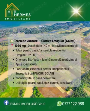 Teren intravilan construibil  1800 mp ( 2 loturi : 1050 + 750)  in ARCASILOR , Galati