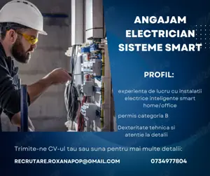 Angajam electrician instalații electrice & sisteme smart, în Cluj-Napoca!
