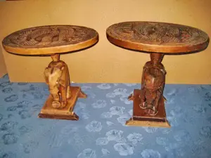 SALONAS AFRICA lemn masiv sculptura in lemn masiv nobil.Masa-2scaune-Trib luptatori antici-STATUIETE - imagine 3