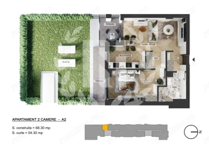 Apartament 2 camere zona de Nord - 58.05 mp utili si curte