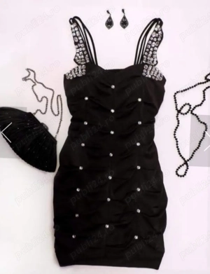Rochie de ocazie, scurtă, neagră, S, cu pietre - imagine 4