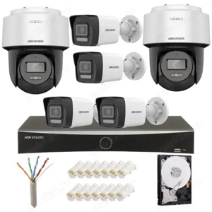 Sistem supraveghere IP complet Hikvision 4 camere fixe + 2 camere rotative 4MP IR lumina alba Speake
