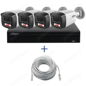 Kit supraveghere Dahua 4 camere 4MP Microfon PoE lentila 2.8mm IR 40m Lumina Alba 30m, NVR WizSense 