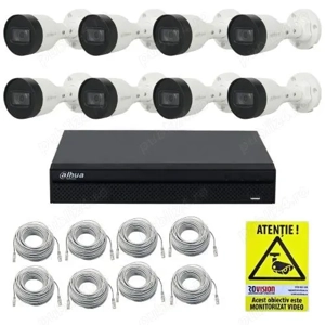 Kit IP 8 camere Dahua 4MP IR 30m PoE, NVR 8 canale PoE 4K 8MP, cabluri + autocolant Rovision