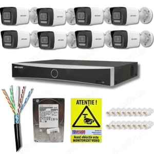 Sistem supraveghere IP complet Hikvsion 8 camere 4MP Dual Light 30m, NVR 8 canale PoE 8MP 4K AcuSens