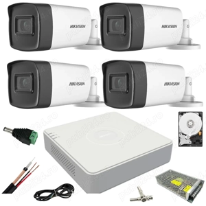 Sistem supraveghere video ultra profesional Hikvision 4 camere exterior 5MP Turbo HD cu IR 80M DVR 4